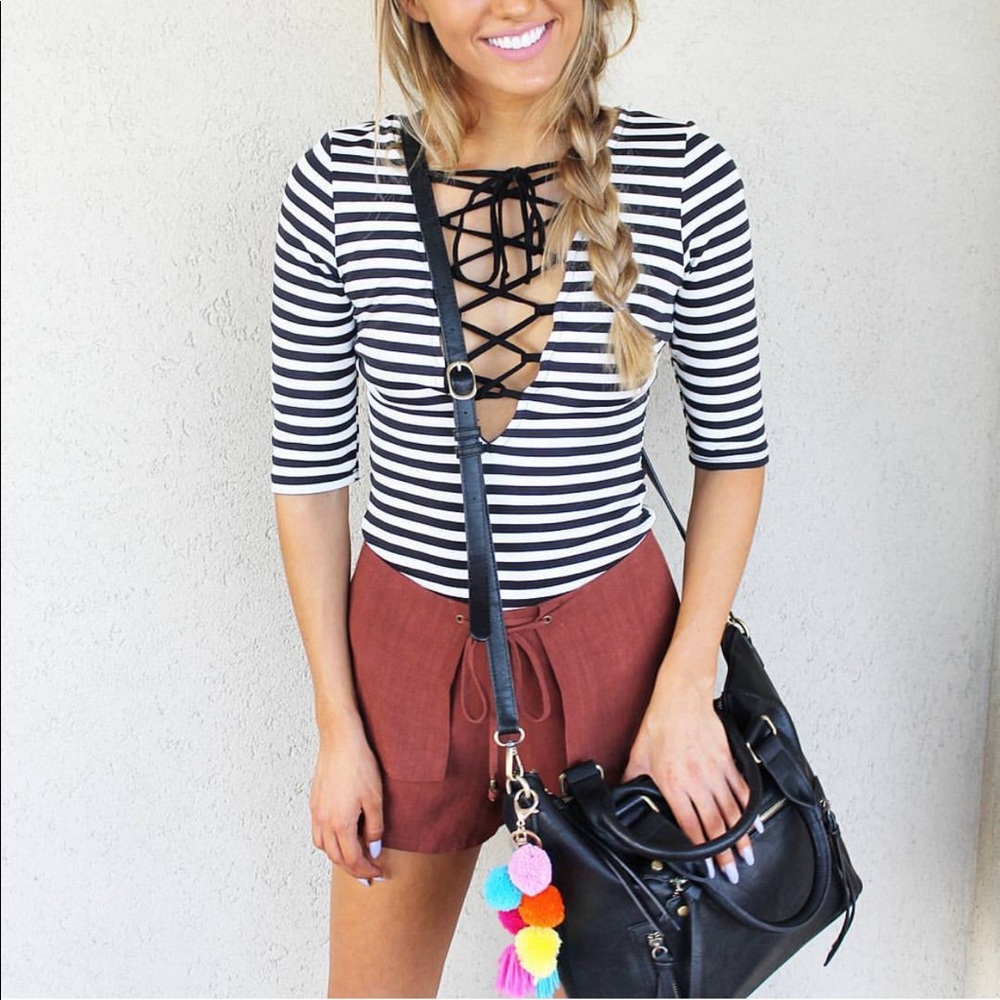 FLAMINGO | NWT Lace up Stripe top